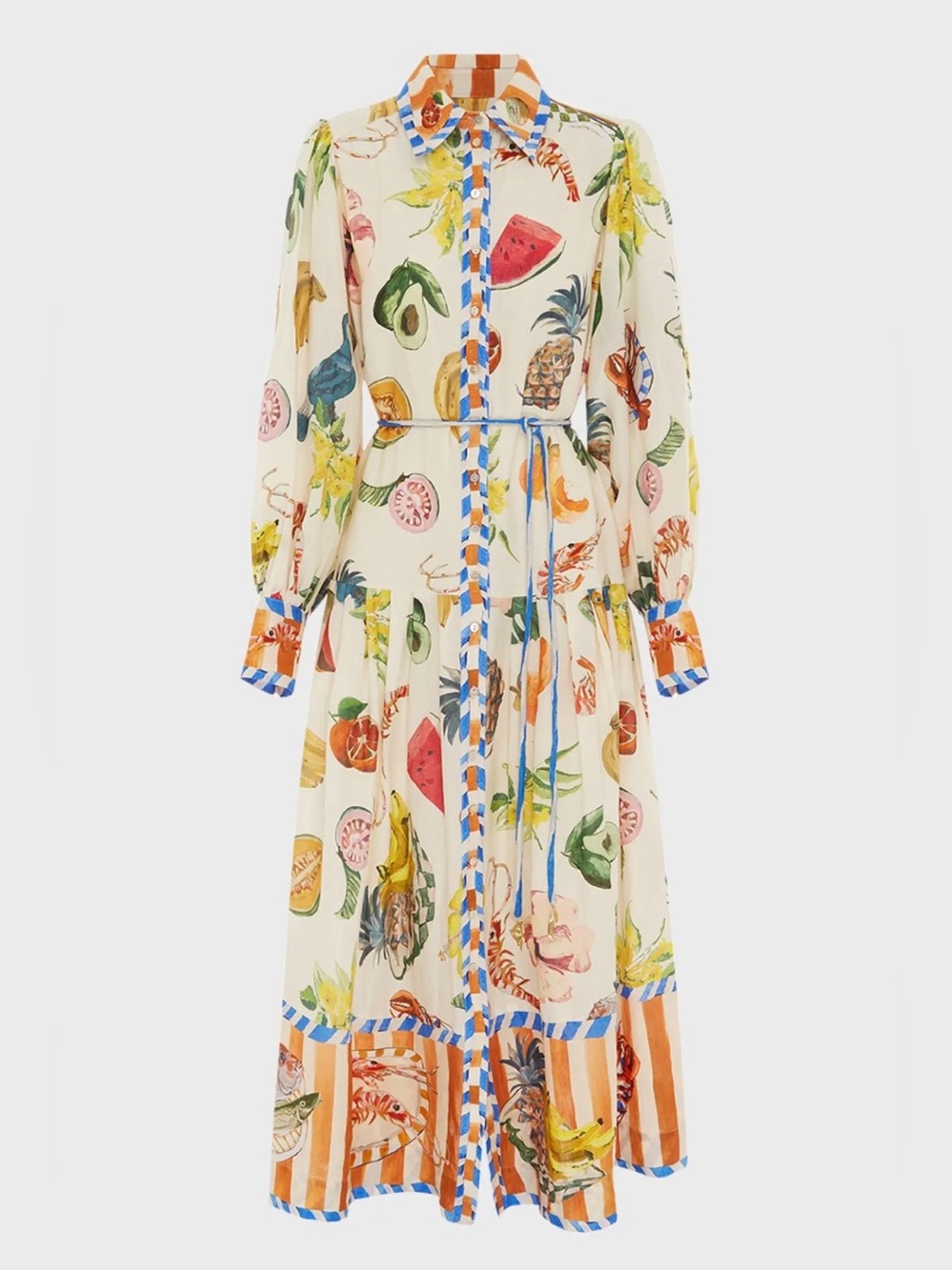 ALÉMAIS Theo Tie-Belt Balloon-Sleeve Maxi Shirtdress